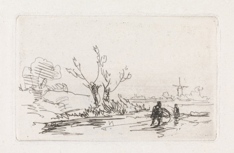 Skaters with willows, Johannes Franciscus Hoppenbrouwers, 1855-1857