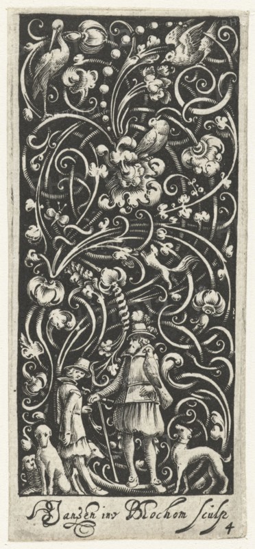 A falconer surrounded by dogs, Bartholomeus van Lochom, Hans Janssen, Frederik de Wit, after 1680 - 1690