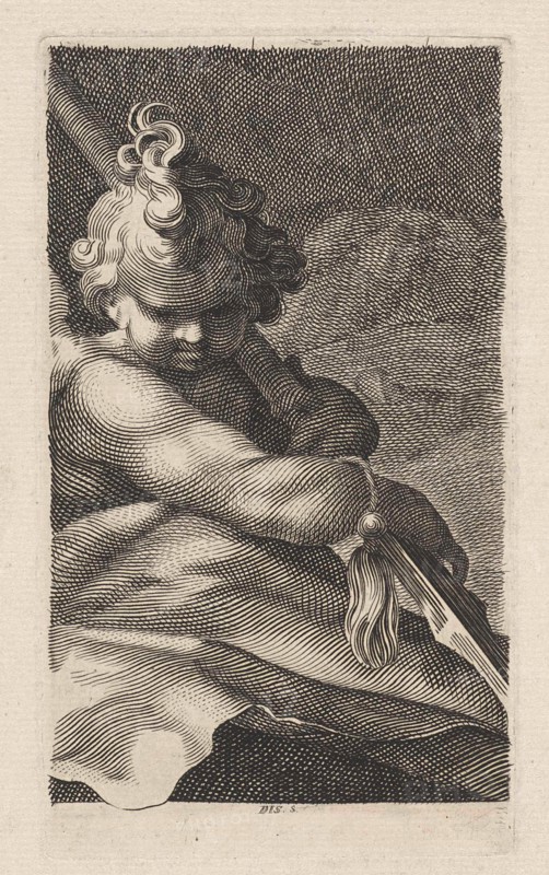 Putto with a spear, Dirk Jurriaan Sluyter, 1826 - 1886