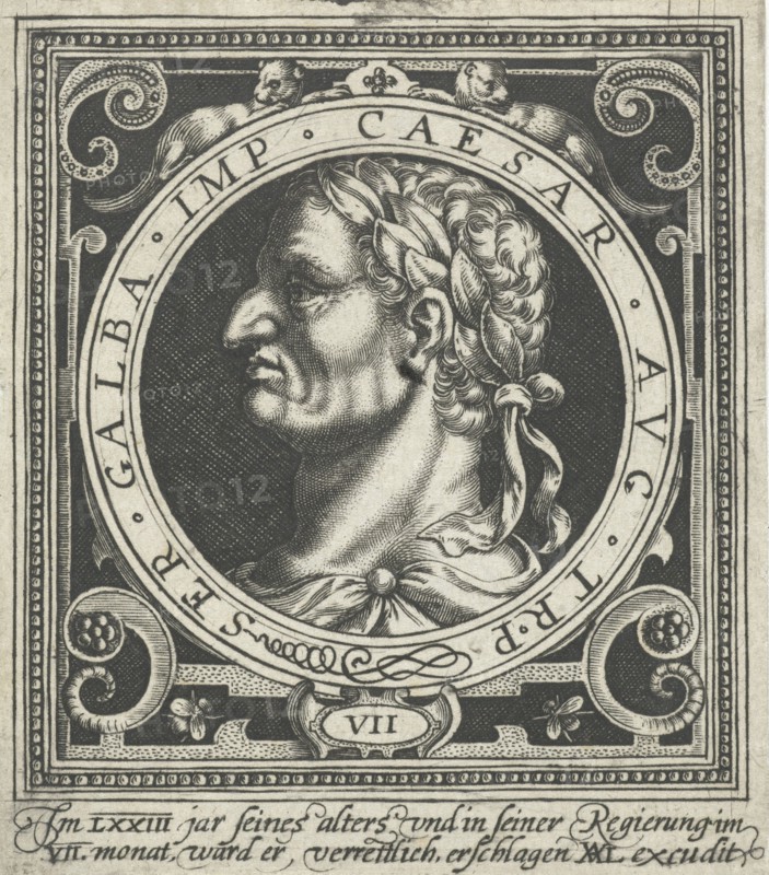 Portrait of Emperor Galba on medallion, Nicolaes de Bruyn, 1594