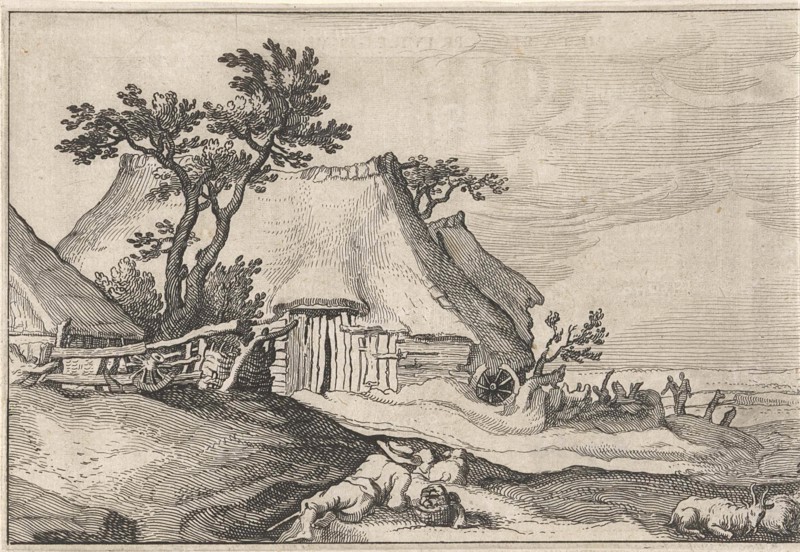 Farm and shepherd with sheep and goat, print maker: Claes Jansz. Visscher II, Abraham Bloemaert, BoÃ«tius Adamsz. Bolswert, 1620