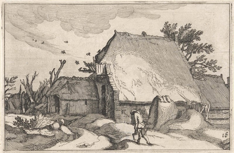 Farm and man with two buckets, Claes Jansz. Visscher II, Abraham Bloemaert, Boetius Adamsz. Bolswert, 1620
