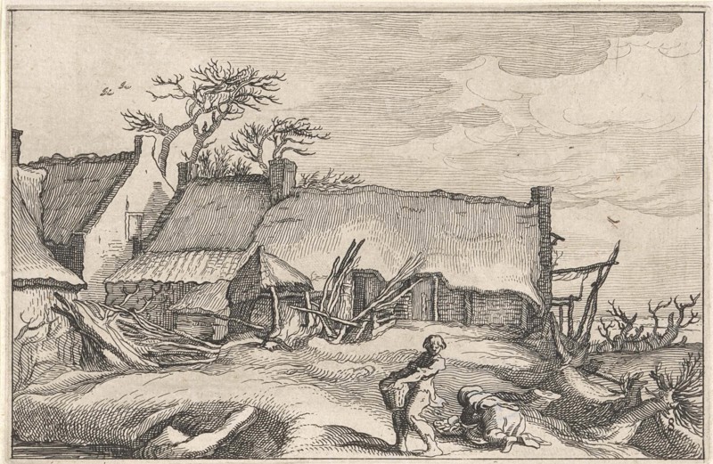 Farmer and peasant woman at a farm, Claes Jansz. Visscher II, Abraham Bloemaert, Boetius Adamsz. Bolswert, 1620