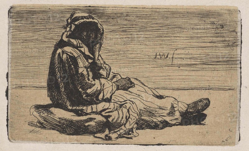 Oriental clad figure on a pillow, Jan Weissenbruch, 1837 - 1880
