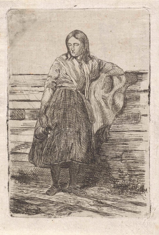 Young woman at a fence, Frederik Hendrik Weissenbruch, 1843 - 1887