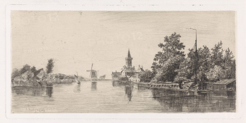 View of the Vecht at Nichtevecht, The Netherlands, print maker: Elias Stark, 7-aug-1887