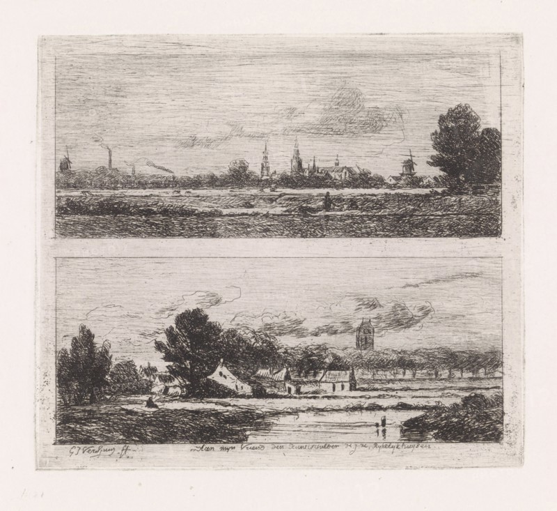Two landscapes, Gijsbertus Johannes Verspuy, Hermanus Jan Hendrik van Rijkelijkhuysen, 1833 - 1862