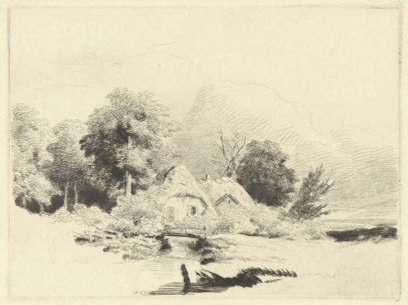 Farm at a small bridge, Remigius Adrianus Haanen c. 1827 - 1888, Remigius Adrianus Haanen, c. 1827 - 1888