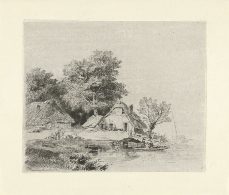 Farm waterfront, Remigius Adrianus Haanen, c. 1827 - 1879