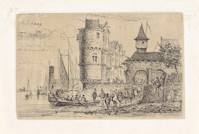 Delivery of passengers on a ship, Henri Adolphe Schaep, 1841 - 1870