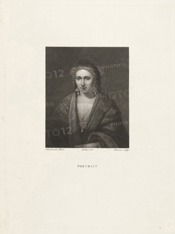 Portrait of a woman with pearl earrings, print maker: Lambertus Antonius Claessens, Rembrandt Harmensz. van Rijn, Dubois, c. 1829 - c. 1834