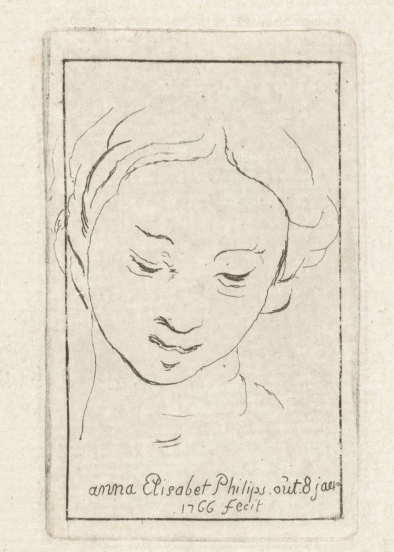 Self-portrait at the age of 8, print maker: Anna Elisabeth Philips, 1766