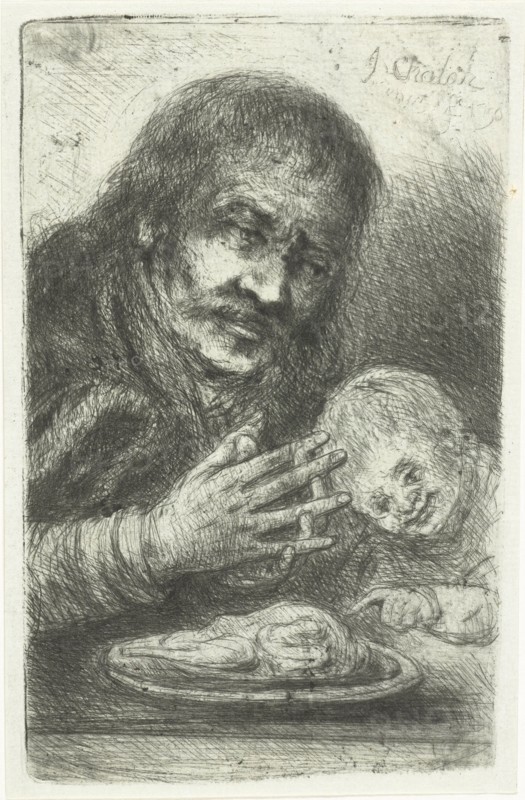 Man and child at the dinner table, Jan Chalon, 1790