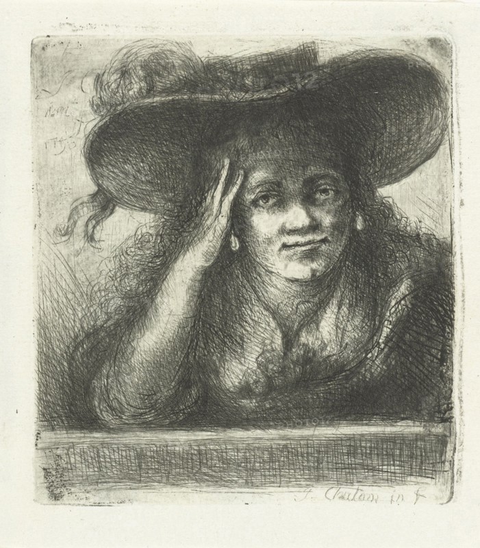 Woman with big round hat, Jan Chalon, 1790
