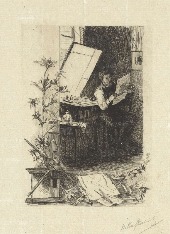Print Maker in his workshop, Willem Steelink (II), 1866 - 1928