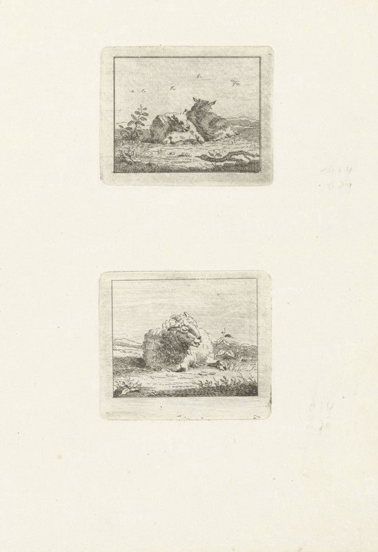 Two scenes with sheep, Jan Matthias Cok, 1735 - 1771