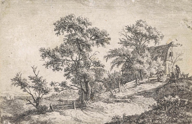 House on a path on a hill, Anthonie Waterloo, 1630-1663