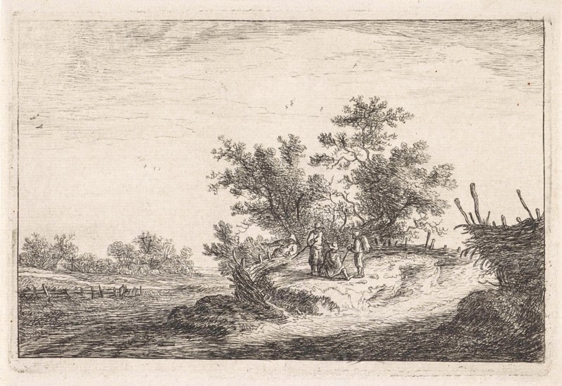 Four figures on an increase in a landscape, Anthonie Waterloo, Cornelis Danckerts (II), Reinier & Josua Ottens, 1630 - 1663
