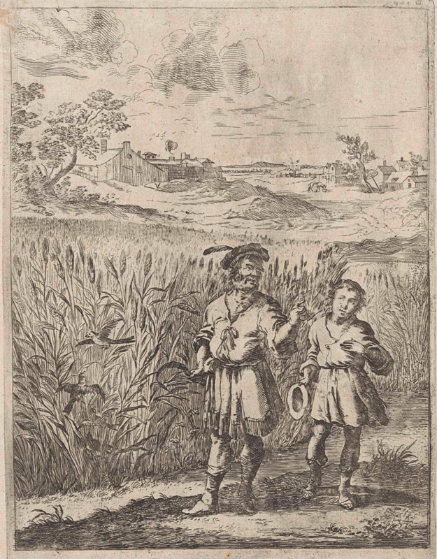 Fable of the lark and her boy, print maker: Dirk Stoop, John Ogilby, 1665