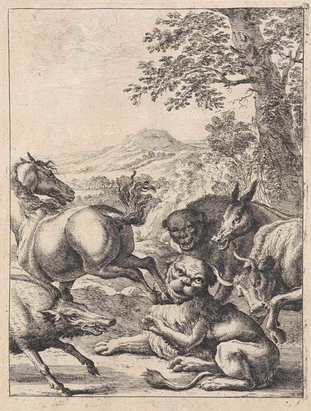Fable of the old lion, Dirk Stoop, John Ogilby, 1665