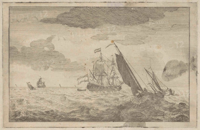 Choppy sea with a three-master, Adam Silo, 1689 - 1760