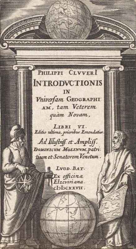 Globe with two scholars, Pieter Serwouters, Bonaventura Elzevier, Abraham Elzevier (I), 1627