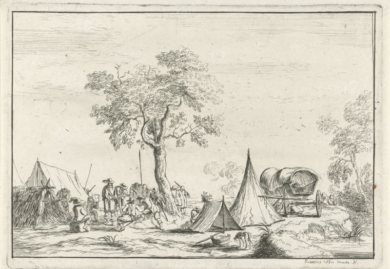 encampment with a pointed tent, Hendrik Hoogers, 1788