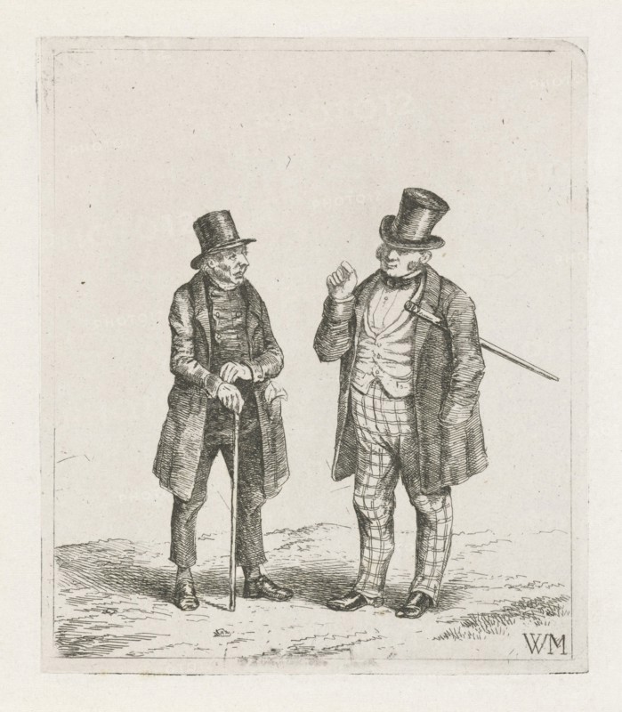 Two men with cane and top hat, Christiaan Wilhelmus Moorrees, 1811-1867