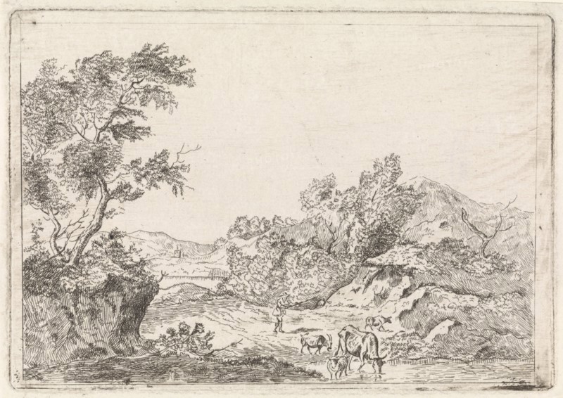 Mountainous landscape with cattle, possibly Johannes Christiaan Janson, 1761-1823