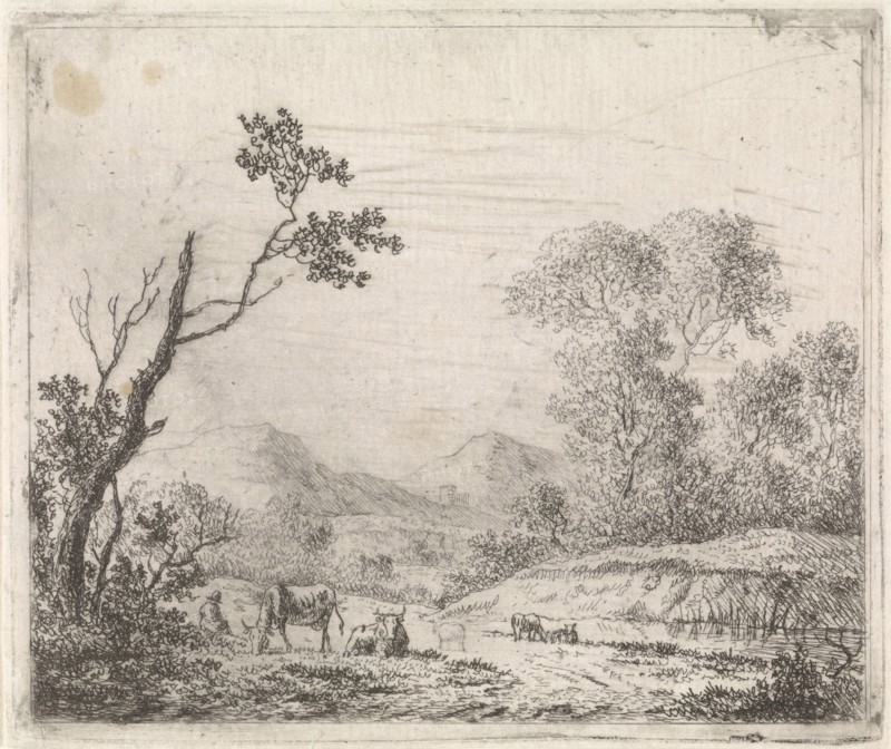 Mountainous landscape with grazing cattle, Johannes Christiaan Janson, 1778 - 1823