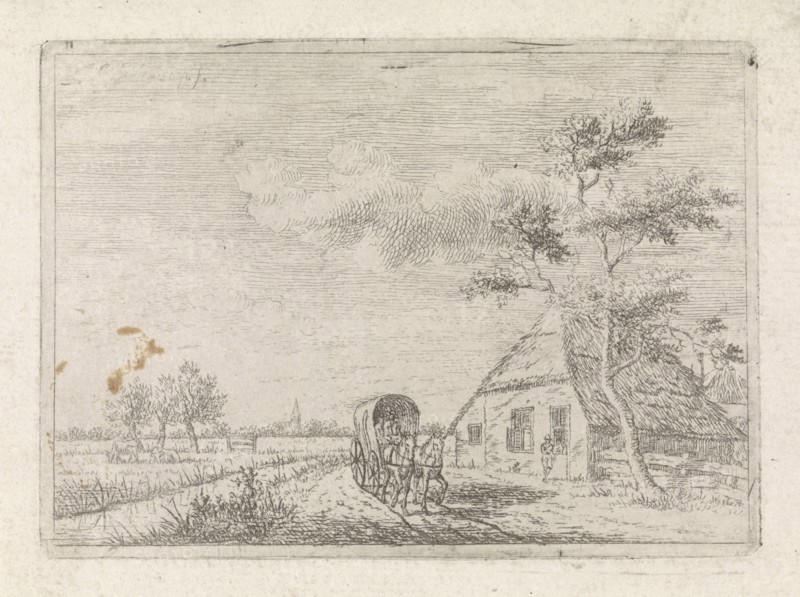 Landscape with farm and cart, Johannes Christiaan Janson, 1778-1823