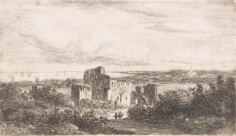 Coastal landscape with ruins, Johannes Pieter van Wisselingh, 1830 - 1878
