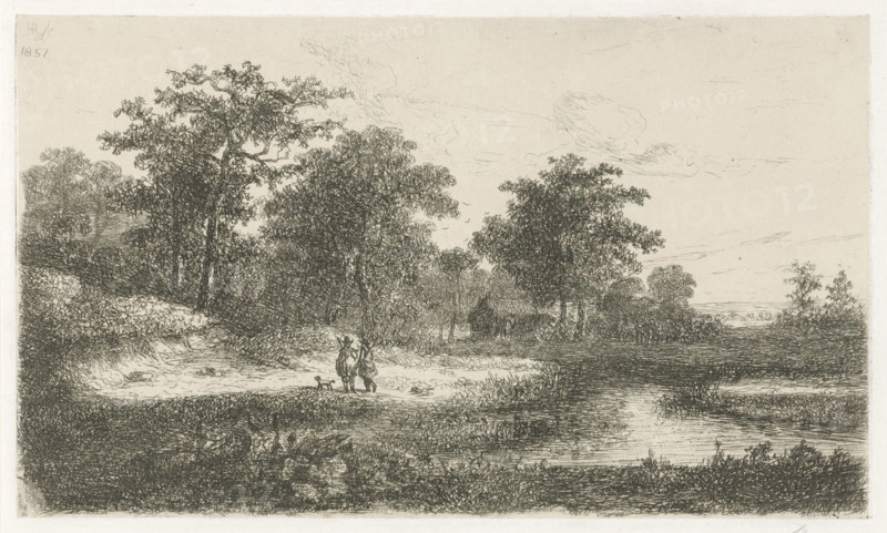 Two hunters, print maker: Hermanus Jan Hendrik van Rijkelijkhuysen, 1857