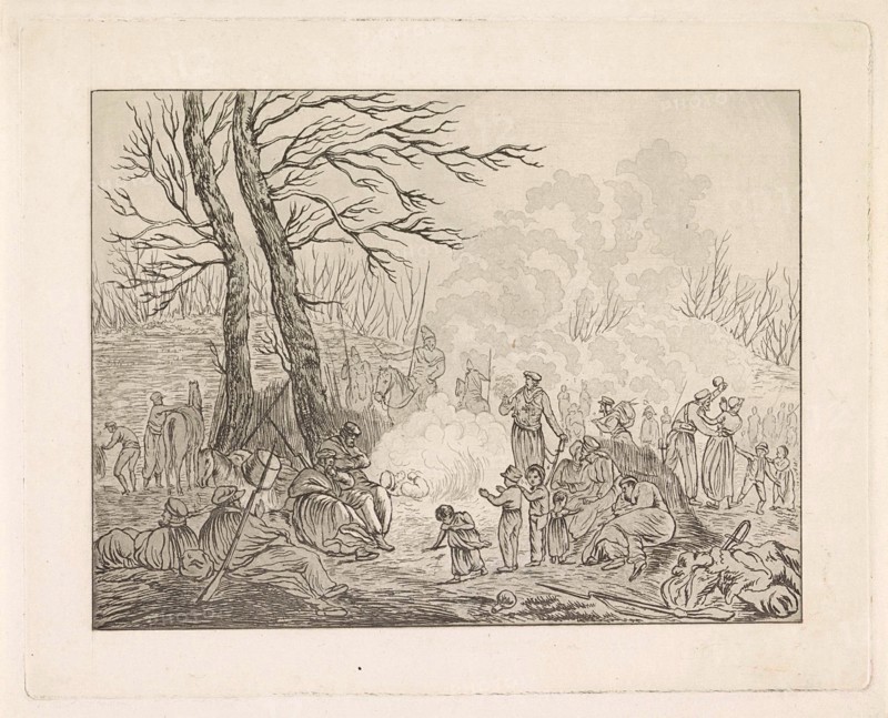 Cossack camp, Pieter Bartholomeusz. Barbiers, 1813, print maker