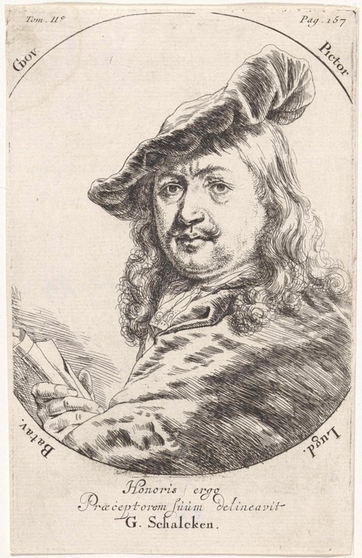 Portrait of Gerard Dou, print maker: Godfried Schalcken, 1660 - 1680
