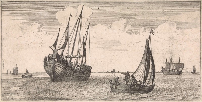 Mooring of the mail boat, print maker: Joost van Geel attributed to, Jacob Quack, 1665
