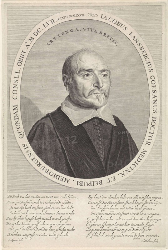 Portrait of Jacobus Lansbergen, print maker: Theodor Matham, Jan Mijtens, Jacob Cats 1577-1660, 1657 - 1676