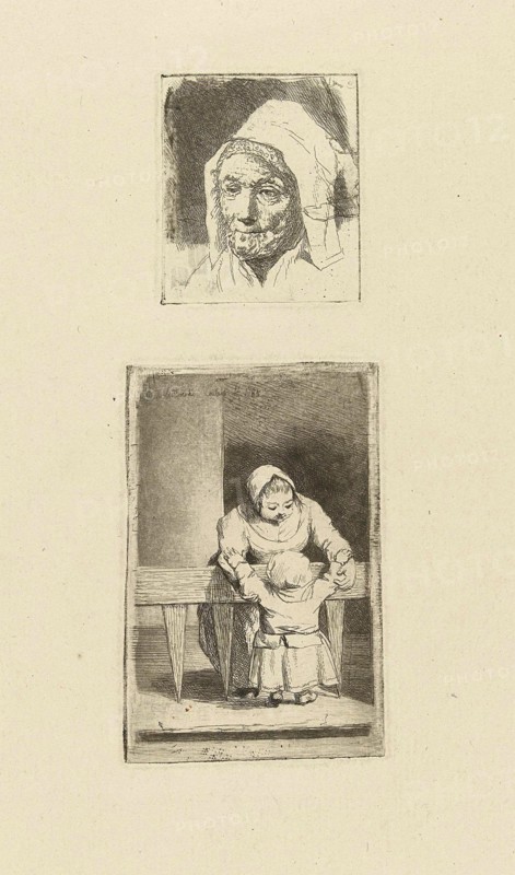 Female Head and maid with grandchild, Marie Lambertine Coclers, 1785