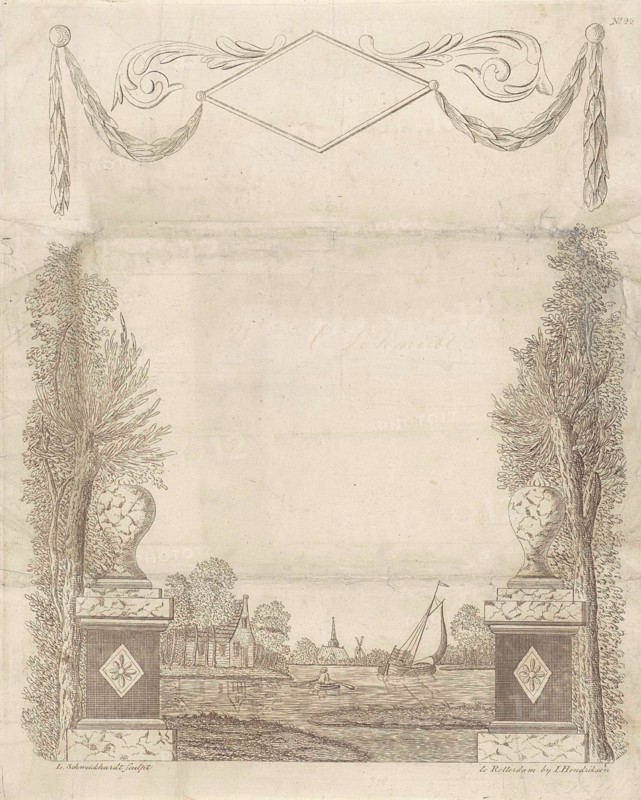 Wish Letter with decorative framework with a townscape, print maker: Leonardus Schweickhardt, Jan Hendriksen, 1793 - 1862