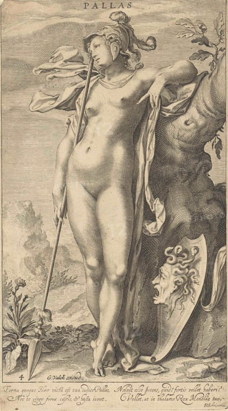 Minerva in a tree, print maker: Willem Isaacsz. van Swanenburg, Michiel Jansz van Mierevelt, Petrus Scriverius, 1670 - 1726