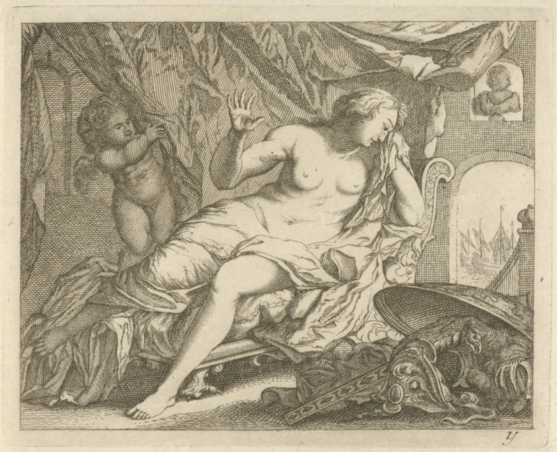 Dido Aeneas mourns, Arnold Houbraken, Anonymous, 1700 - 1750