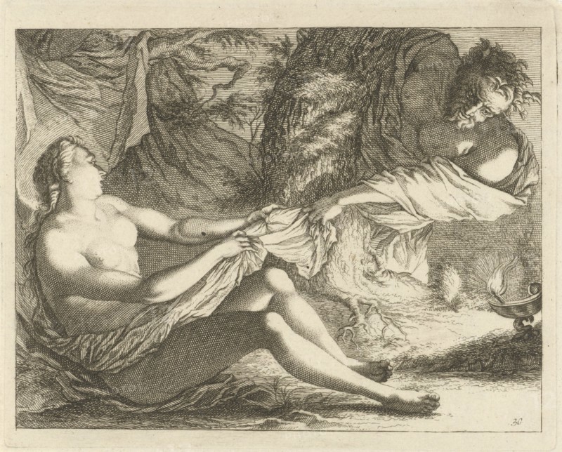 Satyr with a nymph, Arnold Houbraken, Anonymous, 1700 - 1750