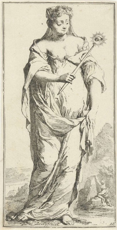 Personification of modesty, print maker: Arnold Houbraken, Leonard Schenk, 1710 - 1719