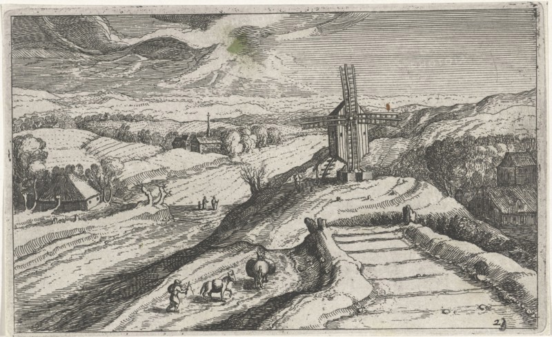 Hill landscape with a windmill, Josse van Liere, Hendrick Hondius (I), unknown, 1614