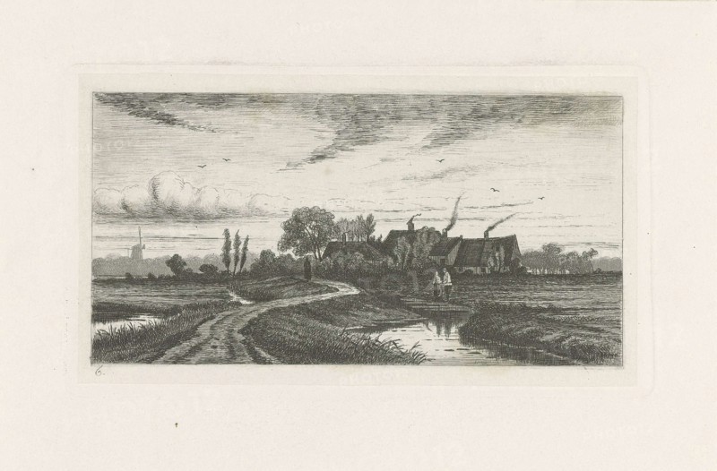 Landscape with farms, Jan van Lokhorst, 1858