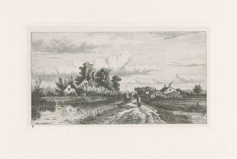 Landscape with locks, in the middle is a farmer on a country road, print maker: Jan van Lokhorst (mentioned on object), Dating 1858