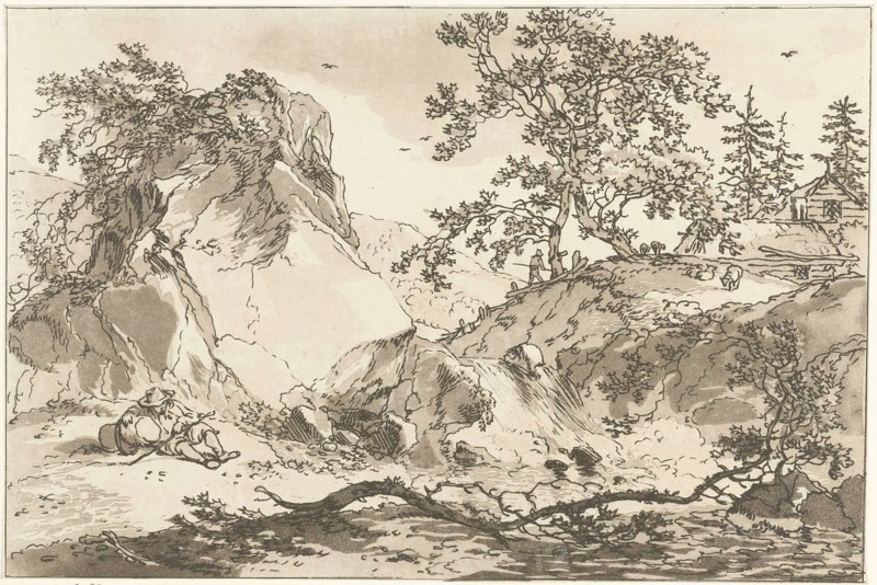 Hilly landscape with a man resting, Hendrik Meijer, Timothy Sheldrake, 1789 - 1793