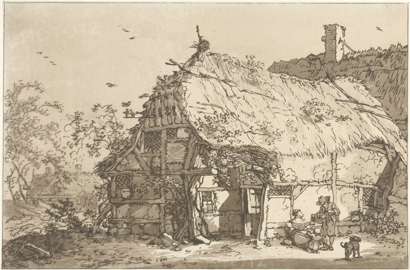 Farm with a family in the yard, print maker: Hendrik Meijer, print maker: Timothy Sheldrake, 1789 - 1793