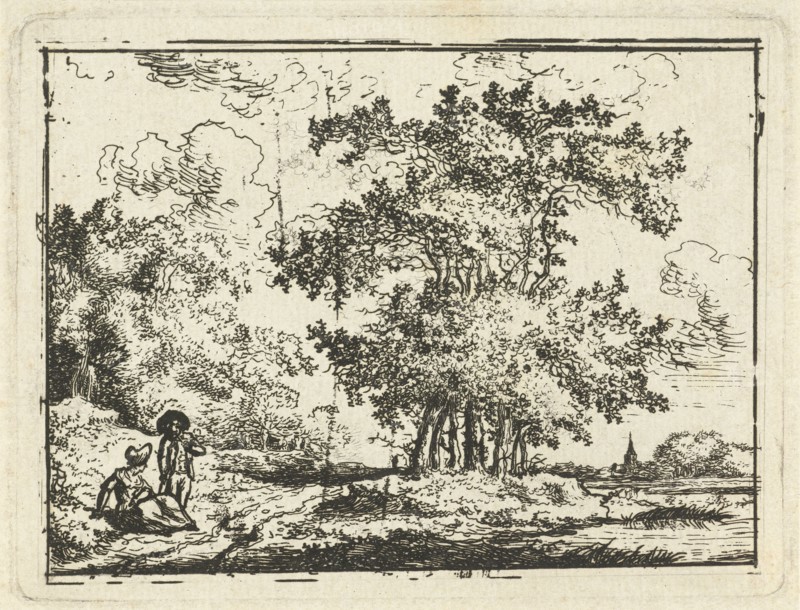 Landscape with resting couple, Chrétien Dubois, 1780 - 1837