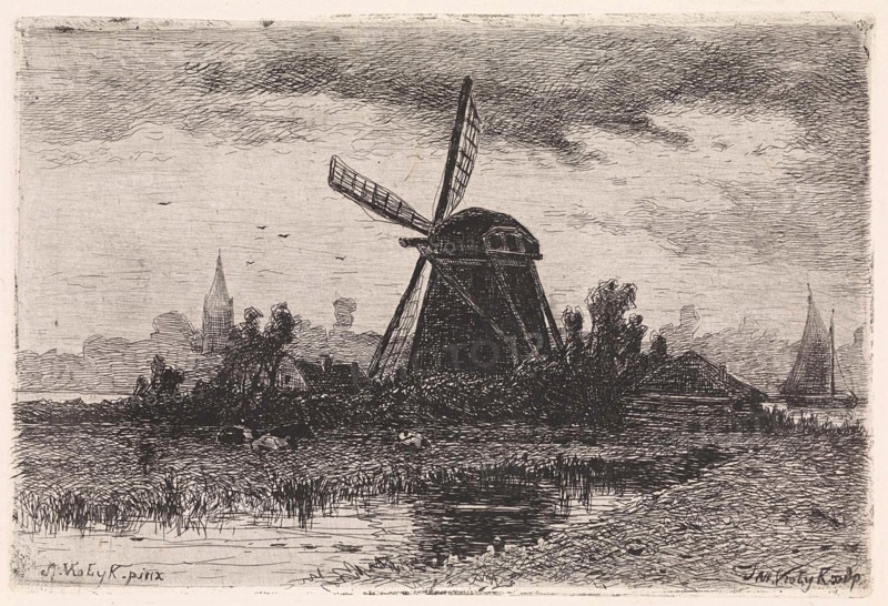 Landscape with mill, print maker: Jan Vrolijk, Adrianus Vrolijk, 1860 - 1894